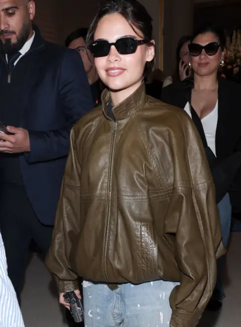 Ariana Greenblatt Outside the Hotel Martinez in Leather Jacket at 78th Cannes Film Festival Day One 05-13-25