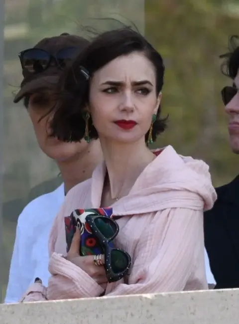 Lily Collins and Eugenio Franceschini Filming a Romantic Scene for the New Season of Emily In Paris 05-19-25