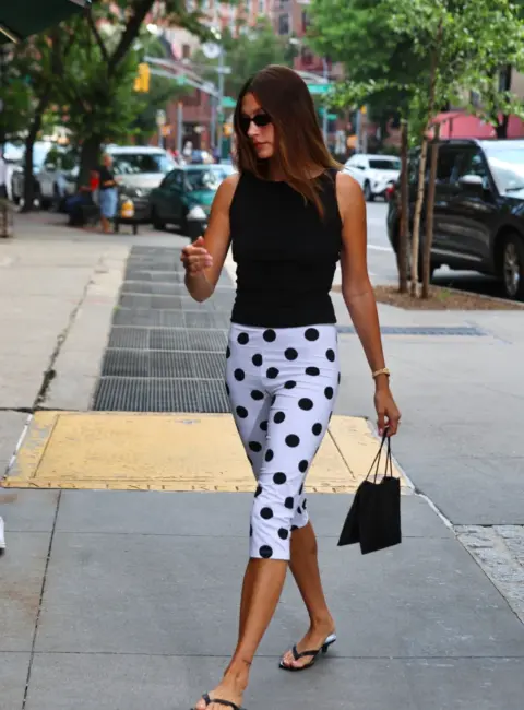Hitting the Streets: Hailey Bieber’s Chic Polka Dot Pants Look in NYC 06-21-25