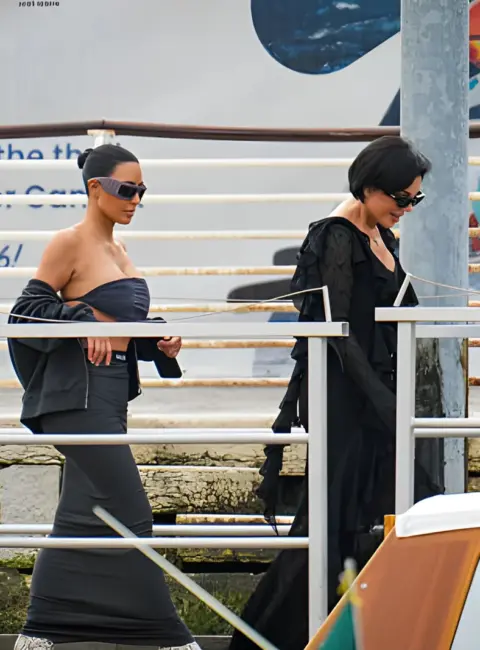 Kim Kardashian and Kris Jenner Arrive at the Airpost for the Jeff Bezos and Lauren Sanchez Wedding in Venice, Italy 06-26-25