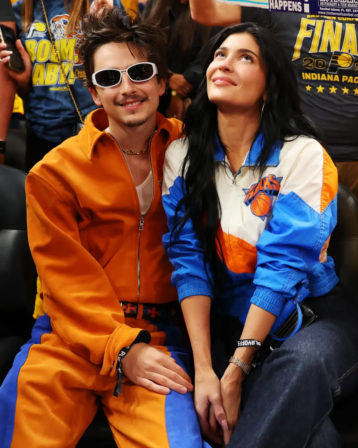 Kylie Jenner and Timothee Chalamet at New York Knicks v Indiana Pacers Game Six in Indianapolis 05-31-25