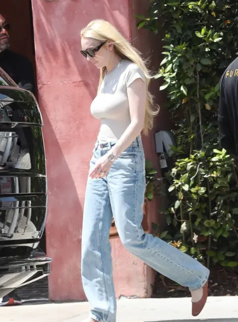 Lindsay Lohan and Bader Shammas Seen Exiting Gracias Madre in West Hollywood 06-25-25