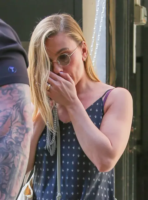 Scarlett Johansson Stuns in Navy Polka Dot Dress in New York City 06-25-25