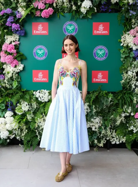 Lily Collins Attends Wimbledon in London, England  07-06-25