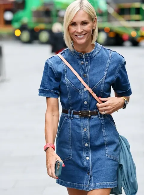 Jenni Falconer Stuns in Stylish Minidress Outside Smooth Radio Studios 08-04-2025