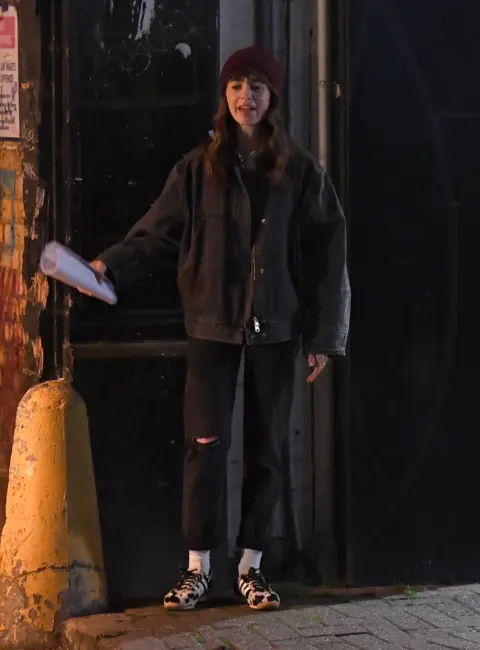 Lily Collins Films Intense Drug-Buying Scene for ‘Close Personal Friends’ in London, England 09-26-2025