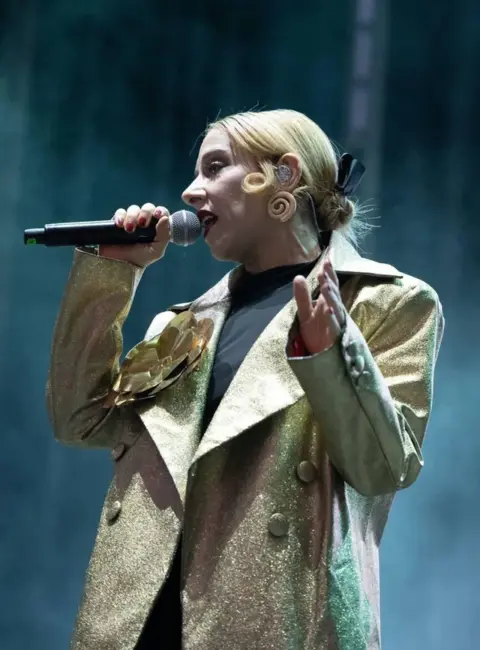 Juliana Gattas (of the group Miranda!) – Performs During the Concert at the 2025 Hispanidad Festival at the Puerta del Sol in Madrid, Spain 10-10-2025