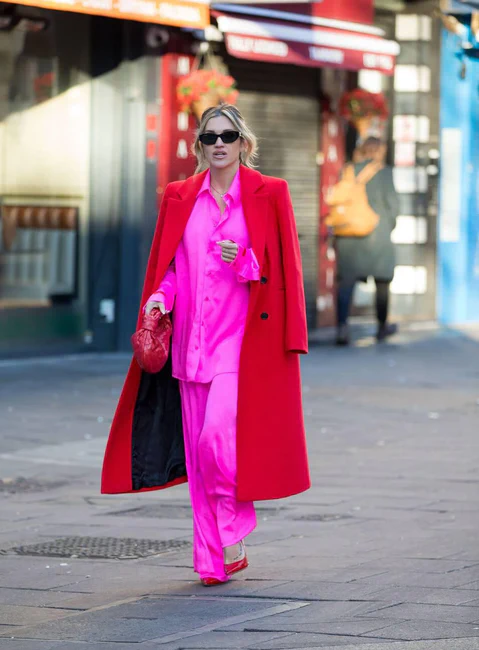 Ashley Roberts Looks Gorgeous in Pink Outfit and a Red Coat as She Leaves Global Radio in London 01-05-2026